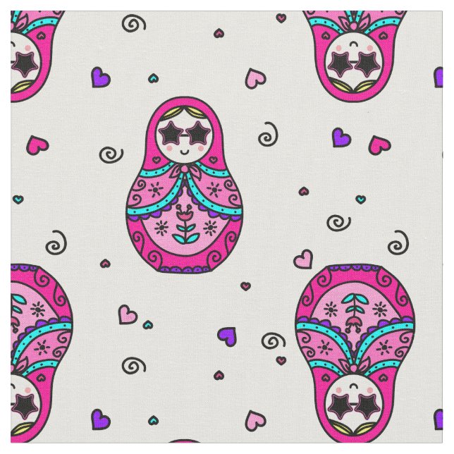 Tecido Boneca Russa rosa kawaii (Detalhe)