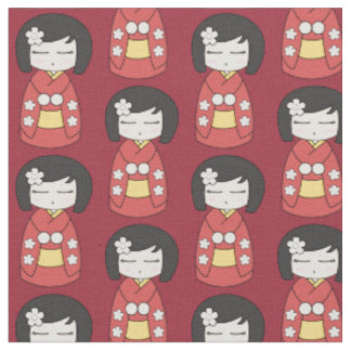 Tecido Boneca vermelha de Kokeshi
