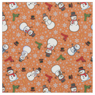 Tecido Bonecos de Neve & Flocos de Neve em Laranja Escuro