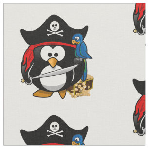 Tecido Bonita Cartoon Pirate Penguin com papagaio