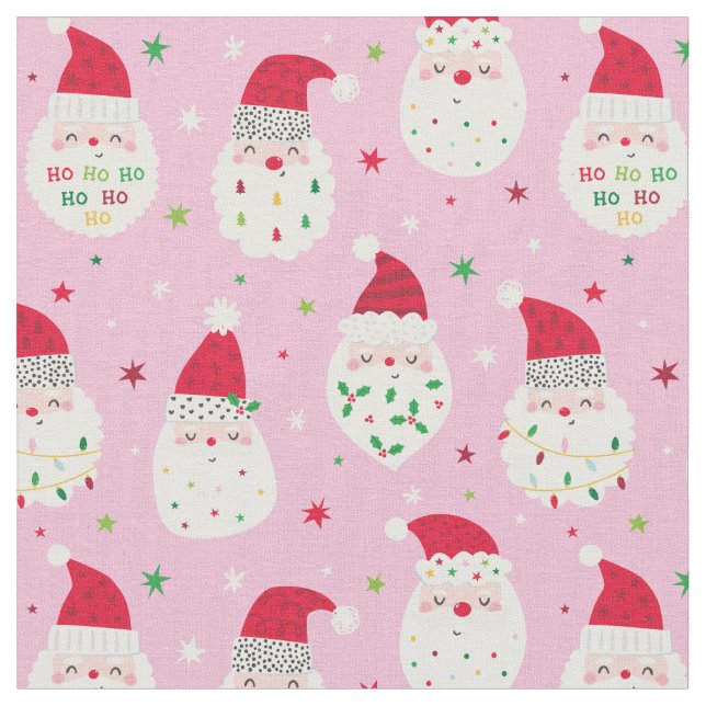 Tecido Bonita Santas com barbas festivas cor-de-rosa (Detalhe)