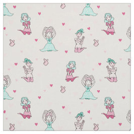Tecido Bonitas Meninas de Amor Rosa Brancas Caricatura Br