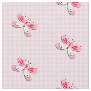 Tecido Bonito Borboleta Gingham Xadrez Cor-de-Rosa
