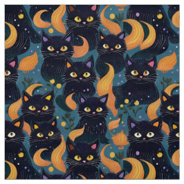 Tecido bonito de gatos pretos do Halloween