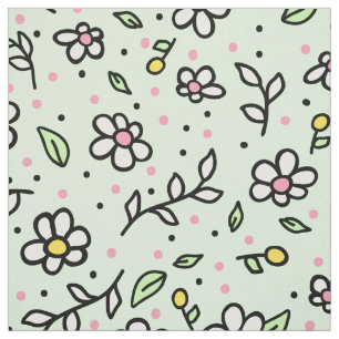 Tecido Bonito Doodle Daisy Flowers Cute Girly Patterno