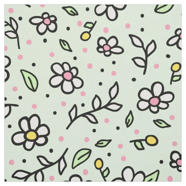 Tecido Bonito Doodle Daisy Flowers Cute Girly Patterno (Modelo)