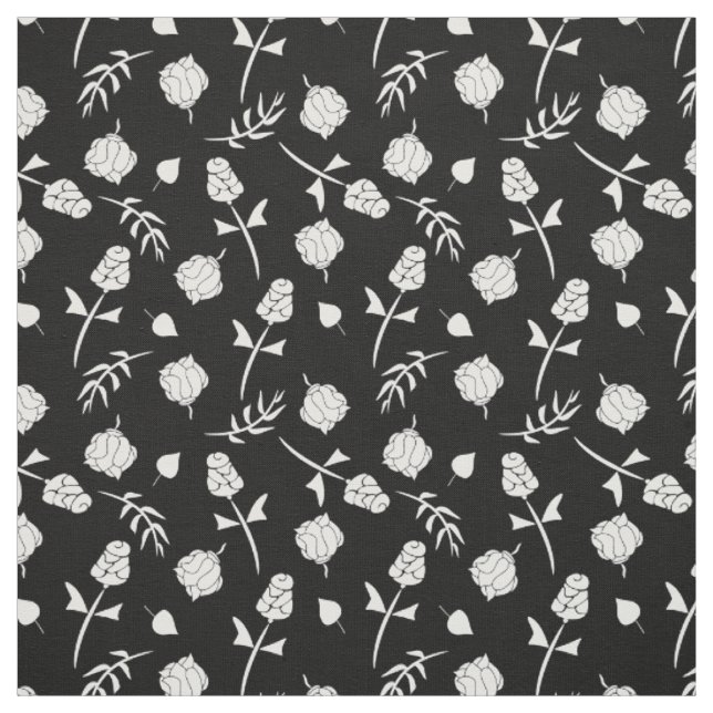 Tecido Bonito rosas negras e brancas Rosebud Impressão Fl (Modelo)