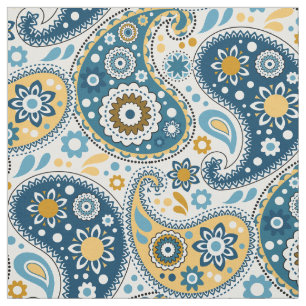 Tecido Bonito Teal Aqua e Dourado padrão Paisley Impress