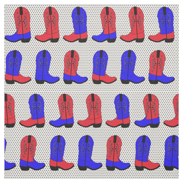 Tecido Boot Red and Blue Cowboy em pequenos fundos (Modelo)