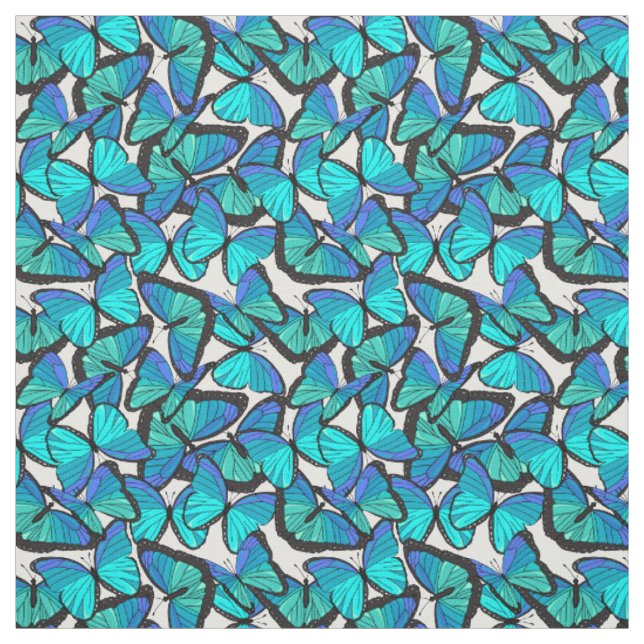 Tecido Borboleta Azul e Branca bonito Padrão (Modelo)