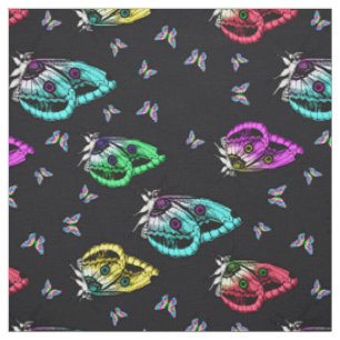 Tecido Borboleta-branca-colorida negra Kawaii