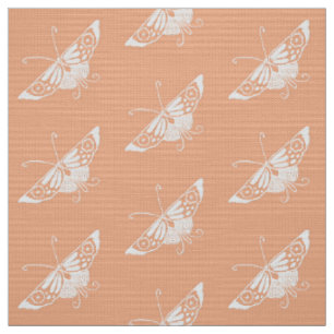 Tecido Borboleta Deco Estilizada, Pêssego Pastel
