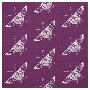 Tecido Borboleta Deco Estilizada, Púrpura de beringela