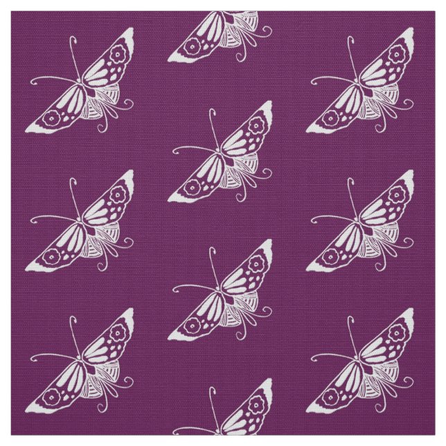 Tecido Borboleta Deco Estilizada, Púrpura de beringela (Modelo)
