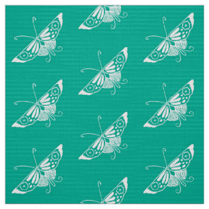 Tecido Borboleta Deco Estilizada, Turquesa