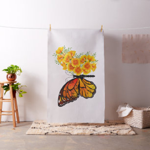 Tecido Borboleta Flor com Papagaio Amarelo da Califórnia