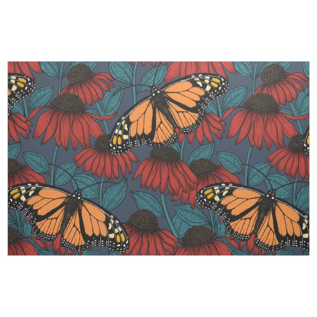 Tecido Borboleta-monarca em camponeses vermelhos (Fat Quarter)