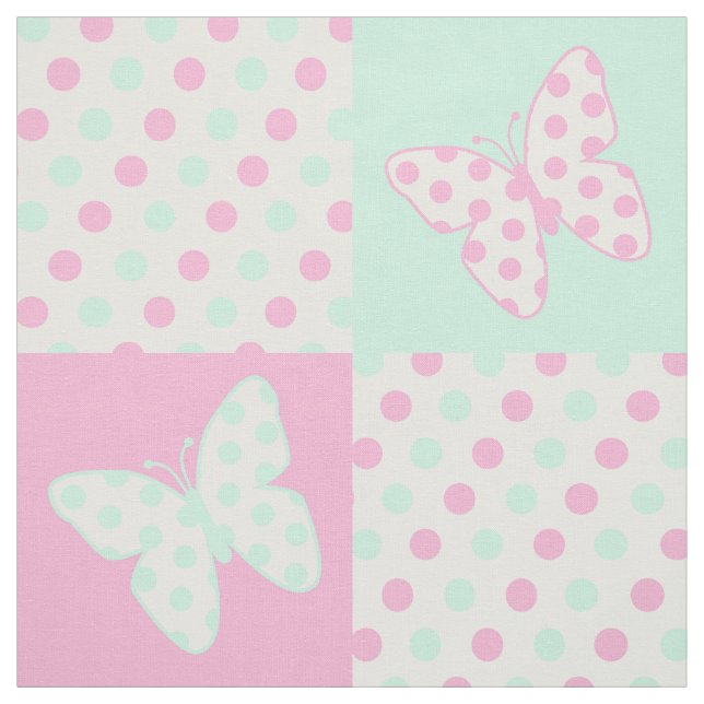 Tecido Borboleta Rosa Mint Bolinhas Verdes (Modelo)