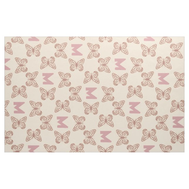 Tecido Borboletas Cor-de-rosa e Monograma de Negrito Pers (Fat Quarter)