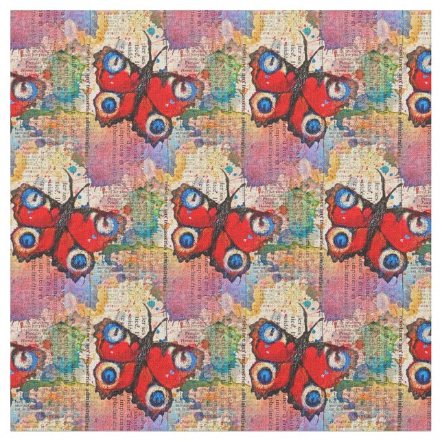 Tecido Borboletas de Aquarela Vermelha Padrão Cinto de Vi (Detalhe)