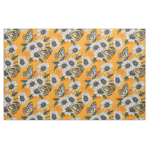 Tecido Borboletas de Jezebel e flores de margarida