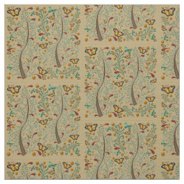 Tecido Borboletas de Nouveau e árvores de laranja