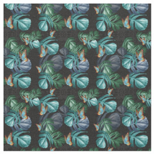 Tecido Borboletas de Paraíso Tropical em Blues,