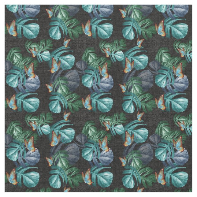 Tecido Borboletas de Paraíso Tropical em Blues, (Detalhe)