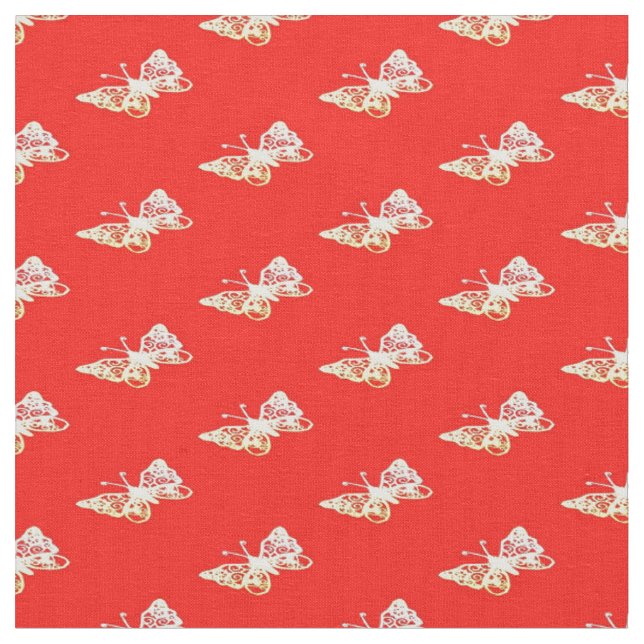Tecido Borboletas em vermelho (Detalhe)