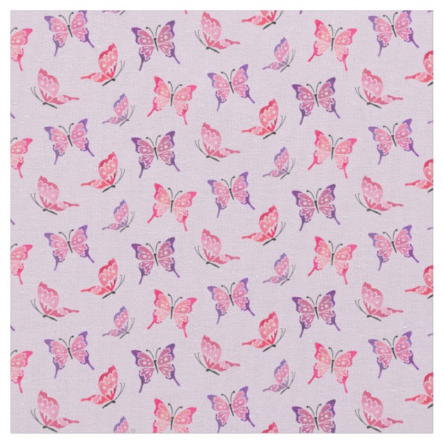 Tecido Borboletas Rosa e Roxo (Detalhe)