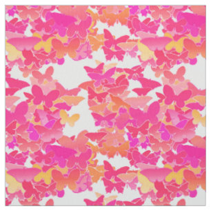 Tecido Borboletas, rosa, fúcsia e coral