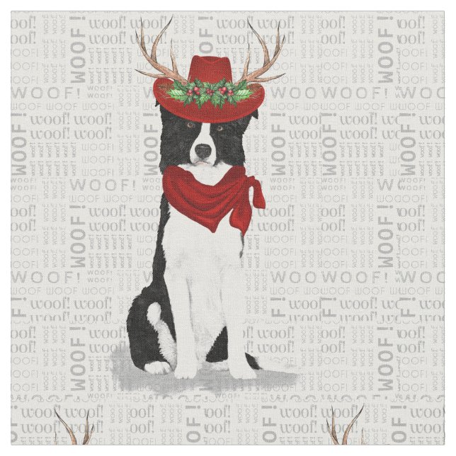 Tecido Borda Cachorro de Natal Collie com Antlers (Detalhe)