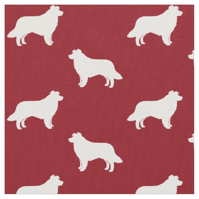 Tecido Borda Collie Silhouettes Vermelho e Branco Padrão (Detalhe)