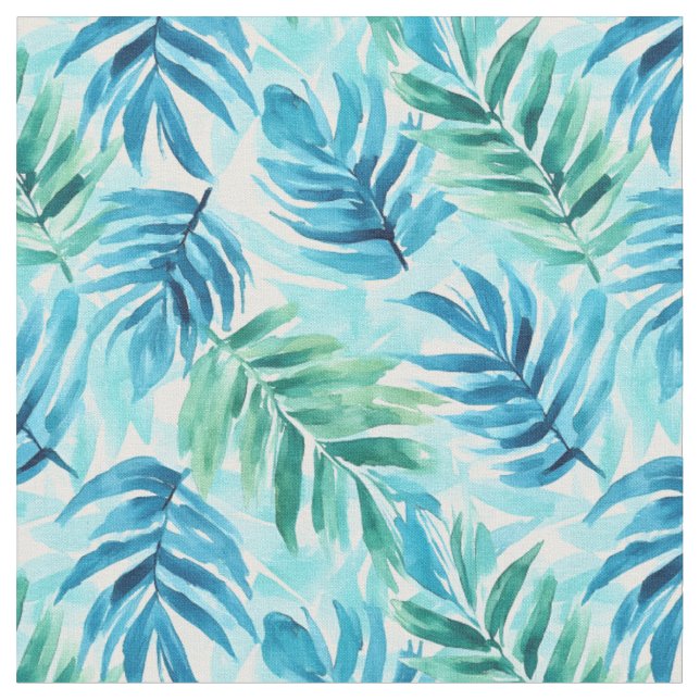 Tecido Bordas de Palma Azul e Verde da Aquarela (Detalhe)