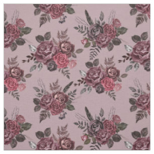 Tecido Borgonha Buquê Floral Médio Cinza Rosa