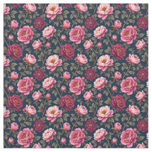 Tecido Borgonha Escura e Flores Rosa