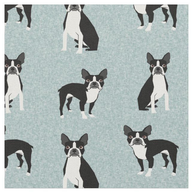 Tecido Boston Terrier cachorros azul claro (Detalhe)