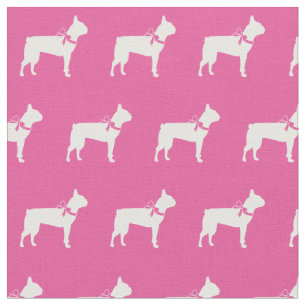 Tecido Boston Terrier Dog Silhouket rosa