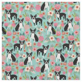 Tecido Boston Terrier dogs safam-se das flores