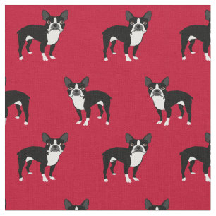 Tecido Boston Terrier dogs vermelho