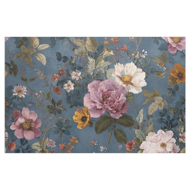 Tecido Botânico Azul Marinho Rústico Floral Elegante Vint (Jarda)