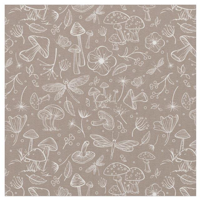 Tecido Botânico de Cogumelo Selvagem em Taupe (Detalhe)