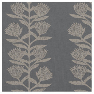 Tecido Botânico floral minimalista sombrio carvão preto