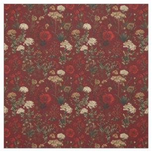 Tecido Botânico Vermelho Rústico Floral Boho Vintage Ousa