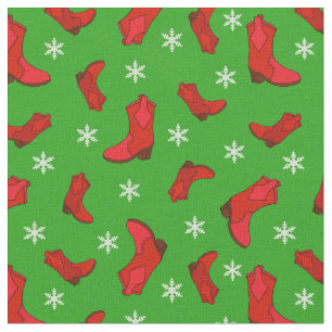 Tecido Botas do cowboy ocidental natalino em vermelho e v
