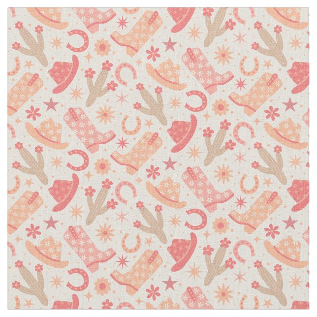 Tecido Botas e chapéus de cowgirl groovy Peach Fuzz (Detalhe)