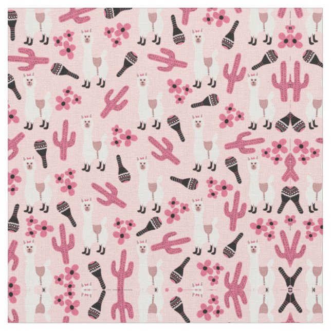 Tecido Branca Adorável Llama Maraca Cactus Floral (Detalhe)
