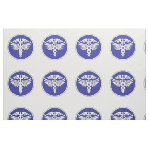 Tecido Branco azul do sinal médico do Caduceus