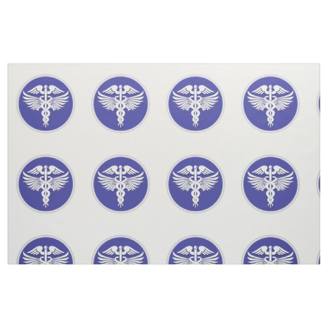 Tecido Branco azul do sinal médico do Caduceus (Fat Quarter)
