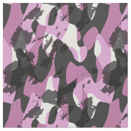 Tecido Branco com tons de camuflagem abstrata rosa e cinz